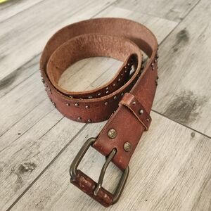 American Eagle Y2K Brass Studded Western Belt  Brown Leather Hippie Boho Sz. S